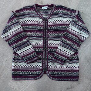 Vintage Nordic Fair Isle Cardigan sz M-L - Burgundy/Cream